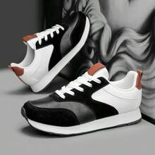 Zapatos deportivos versátiles para hombres - Diseño de cordones de corte bajo, suela acolchada de EVA - Negro/Blanco - Zapatos ligeros para fitness, running y uso casual - Parte superior de PU transpirable, suela antideslizante - Adecuado para ocasiones casuales y formales - Estilo de ropa de calle de moda
