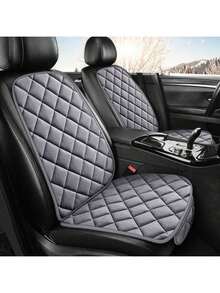 Easypie Selection 6 Colors Plush Car Seat Cushion (1 Seat Cushion + 1 Backrest) - Suitable For Front Single Seat In Winter, Herringbone Grid Design, Easy To Grip, Universal Fit For Sedans And SUVs (Black/Purple/Gray/Brown/Red/Beige)