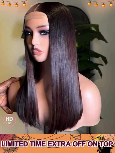 200% 密度可佩戴直发无胶假发巴西原生发 5x5 蕾丝闭合假发人发混合发 13x6 13x4 高清蕾丝前假发 #4 棕色直发人发前部无胶假发可直接佩戴无需胶水预漂白结和自然发际线