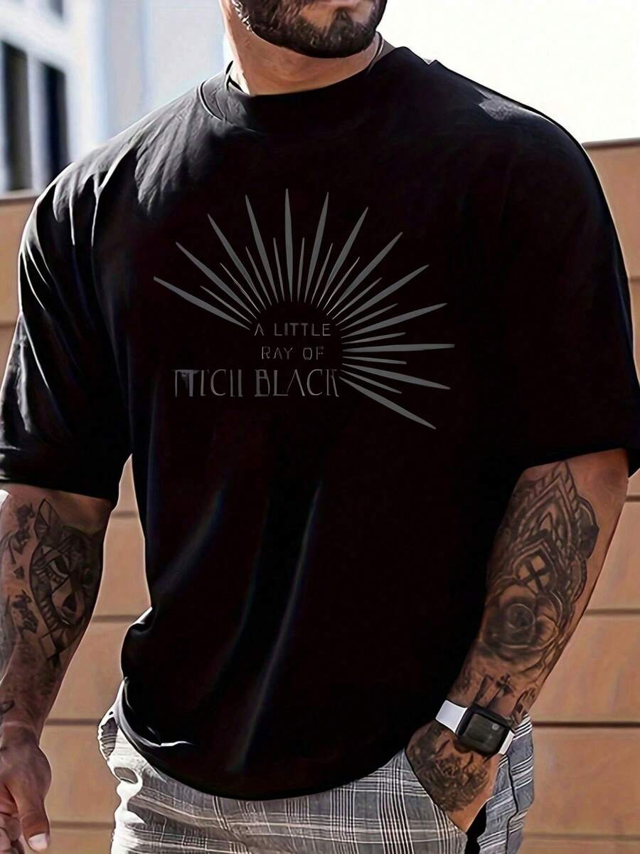 A Little Ray Of Pitch Black Text Print Tee,Comfortable Casual Short Sleeve, 220 Grams Heavyweight Cotton Printed T-Shirt,Halloween - Black - View 1