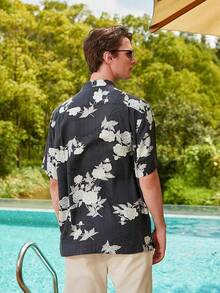 Men's Silk Hawaiian Floral Shirts Short Sleeve Button Down Casual Tropical Holiday Beach Shirtshalloween - Màu xám đen - Xem 2