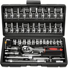 46pcs Car Repair Kit: Ratchet Torque Wrench, Wrench, Screwdriver, Socket Kit - Perfect For Motorcycle And Car Repair, Home Maintenance, Black - 46 in1 - View 12