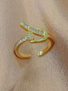 1pc Diamond Rhombus Knotted Adjustable Open Ring, Elegant French Style