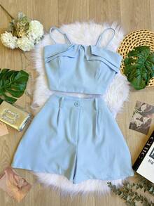 Women's Cropped And Short Set With Padding And Bag SP025 - Blue - View 2