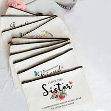 [Je t'aime sœur Sac] Sac cosmétique portable "Je t'aime sœur" pour femmes, organisateur zippé multifonction, non imperméable, sans alcool, trousse de toilette de voyage, cadeaux de Noël, pochette, voyage, cadeaux pour femmes, accessoire de voyage pour femmes, pochette, pochette/petit sac à main, organisateur de maquillage, pochette, porte-pinceau, mini pochette, pochette grande capacité, cadeaux pour femmes, cadeaux de Noël, idées cadeaux pour femmes - Beige - Voir 3