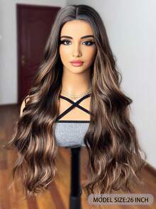 Gradient Gold Long Wavy Wig, 26 Inch Middle Part Long Curly Hair, Heat-Resistant Fiber Material, Natural Appearance, Suitable For Daily Wear And Parties - Multicolor - View 15