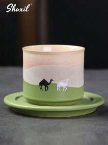 shoxil 1 件骆驼图案陶瓷茶杯盘套装，咖啡杯盘套装，茶杯套装，渐变咖啡杯，80毫升浓缩咖啡杯。适用于下午茶、家庭聚会、卧室、客厅、书房、咖啡厅 - Cup - 查看 18