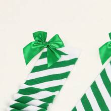 2 pièces/set Chaussettes hautes de Noël à nœud rayé, motif rayé diagonal rouge et blanc bonbon, vert et blanc. Costume de Noël, convient pour les fêtes et les représentations