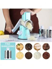 Cheese Grater, Kitchen Mandolin Vegetable Slicing Machine, With 7.62cm Replaceable Blades, Easy-To-Clean Rotary Fruit Grater Slicing Machine, Potato, Carrot, Nut Grinder - Multicolor - View 4