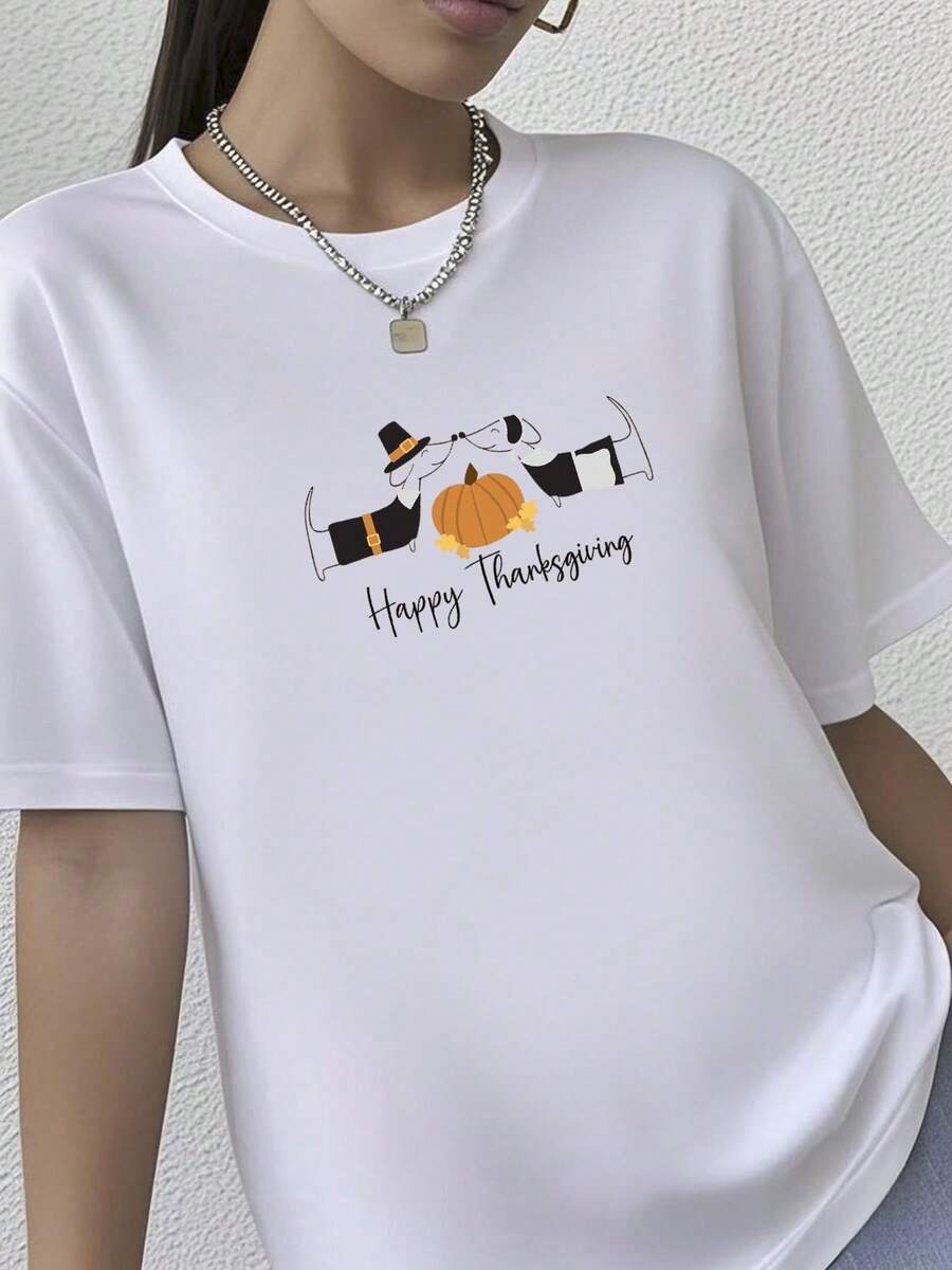 180g pure Cotton Thanksgiving Tee, Cute Thanksgiving Dachshunds, Pilgrim Dogs at Thanksgiving on premium unisex shirt, 4 color choices, plus sizes available fashion streetwear Stretched Unisex Casual designer clothes Slightly women Stylish female Soft - Blanco - Ver 1