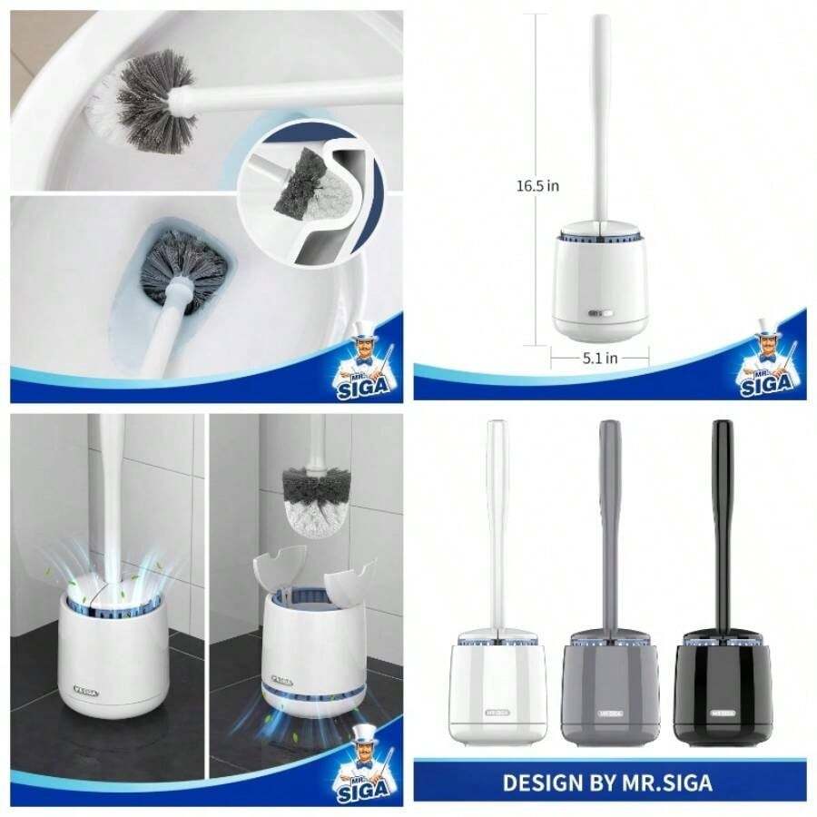 Escobilla de Inodoro y Soporte con depsito de Secado rpido y Fijo, Cepillo Premium para Cuarto de bao, Color Blanco - Una talla + Blanco - Ver 1