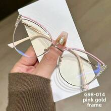 1 Pair Unisex Photochromic Lens Glasses - Transparent Lens, Semi-Rimless Oval Metal Frame - Relieve Eye Fatigue Caused By Computers, TVs, Phones And Games, Also Can Be Worn As Decorative Glasses - Baby Pink - View 1