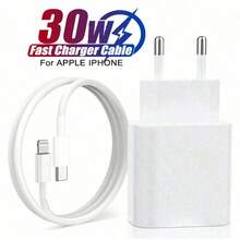 30W EU Fast Charging Wall Charger Adapter & 3.3Ft/100cm Type C To Lightning Fast Charging Cable, High-Efficiency Data Transfer Line Compatible With IPhone 14/13/12/11/XR/XS/XS Max - EU C Type Plug(220-240V) - View 2
