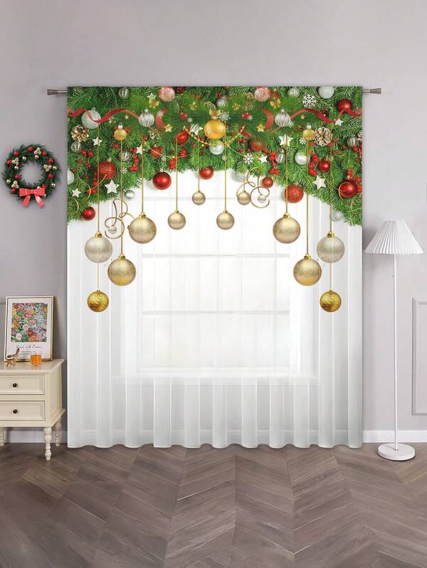 1 pieza Cortina decorativa transparente pero no transparente con diseño de muñeco de nieve, reno y árbol de Navidad, adecuada para sala de estar, dormitorio, puerta, cocina, reduce el ruido, decoración navideña