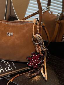 Chaveiro estiloso, chaveiro para carro, pingente para bolsa, decoração fofa de urso, decoração boho com miçangas, chaveiro, alça de pulso com nó, adequado para mulheres, meninas, escritório, escola, pequeno presente para ela, aprimore seu estilo, cordão de cor aleatória