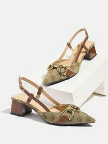 Zapatos de tacón alto con hebilla de metal y puntera puntiaguda, de estilo elegante y fashionable, cómodos para caminar, citas, exteriores, fiestas, bodas y como regalo de cumpleaños. Tacones altos en color caqui y marrón.