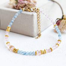 1 pieza Pulsera de piedra natural con inspiración en la dopamina, de moda y minimalista (cuarzo rosa y aguamarina con acentos metálicos). Presenta colores ricos, lo que la convierte en un accesorio ideal para mujeres. Esta pieza versátil es adecuada para usar durante las vacaciones o el ocio diario, y también sirve como un regalo perfecto para reuniones con amigos. Hecho de materiales naturales.