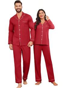 Couple Matching Pajamas 100% Cotton Long Sleeve Sleepwear Button Down Loungewear Pjs Set S-XXLhalloween - Black - View 10