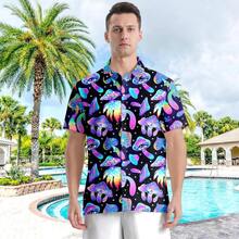 Mens Hawaiian Shirts Casual Button Down Short Sleeve Beach Clothes For Menhalloween - Hoa dâm bụt đỏ - Xem 2