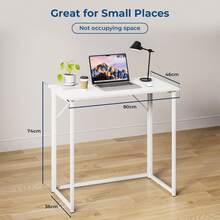 Dripex Folding Desk Foldable Small Computer Desk Writing Table For Small Place Easy Assembly, White - 白色 - 查看 6