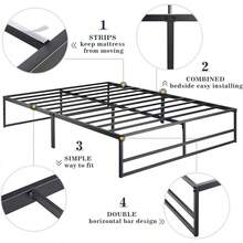 Allewie - Marco de Cama de Plataforma de Metal tamaño con Almacenamiento Debajo de la Cama de 14 Pulgadas, Soporte Fuerte de Listones de Metal, Base de colchón, no Necesita somier, Color Negro - Reina - Ver 10