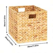 Giỏ đựng đồ đan bằng lục bình (1 cái/2 cái/4 cái), Giỏ đựng đồ đa năng cỡ lớn, Giỏ đựng đồ hình khối bằng mây, Thích hợp cho phòng khách, phòng ngủ, nhà bếp, ký túc xá, văn phòng, đựng mỹ phẩm, hộp đựng đồ, giỏ, hộp sắp xếp đồ, lưu trữ trong phòng, hộp đựng đồ, thùng rác, giỏ quà, hộp quà, giỏ quà, tủ treo tường, trang trí nhà cửa, phụ kiện nhà bếp - Màu be - Xem 9