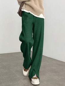 女士保暖内衬阔腿裤，温暖休闲香蕉直筒裤