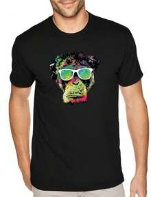 Men's Tee Neon Monkey Glasses Ape Chimp Chimpanzee Gorilla Primate Tie Dye Wild Animal Jungle Zoo African Crewneck T-Shirt - 黑色 - 查看 1
