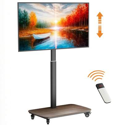 UNHO TV Stand, Mobile TV Stand With Wheels, Floor Stand TV Trolley, Electrically Height Adjustable, For 37-77 Inch TVs, High Max 60KG