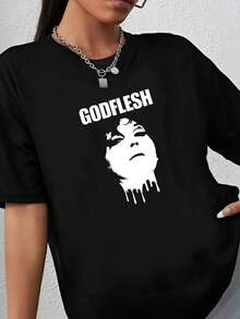 180g pure Cotton Godflesh White Face  Black All Size T Shirt Slightly Print Round Neck Short Sleeve women fashion graphic Summer Top For Everyday Wear Women Top Graphic Tees Unisex Versatile streetwear Soft Comfortable Stretched female Casual Stylish Breathable - Negro - Ver 1