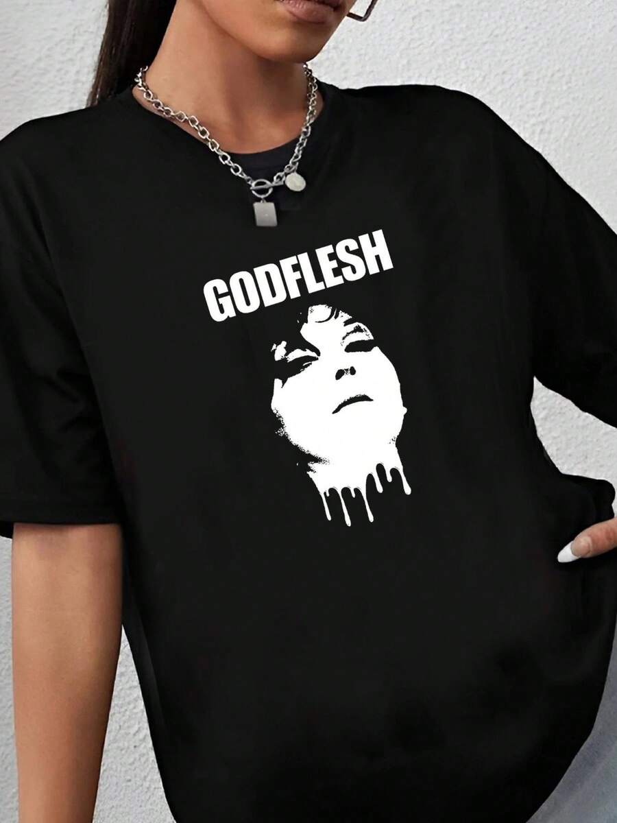 180g pure Cotton Godflesh White Face Black All Size T Shirt Slightly Print Round Neck Short Sleeve women fashion graphic Summer Top For Everyday Wear Women Top Graphic Tees Unisex Versatile streetwear Soft Comfortable Stretched female Casual Stylish Breathable - Negro - Ver 1