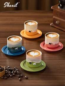 shoxil 1 件骆驼图案陶瓷茶杯盘套装，咖啡杯盘套装，茶杯套装，渐变咖啡杯，80毫升浓缩咖啡杯。适用于下午茶、家庭聚会、卧室、客厅、书房、咖啡厅 - Cup - 查看 6