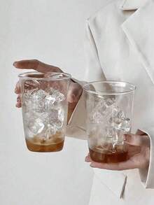 1pc Creative High Borosilicate Glass Cup, Minimalist Transparent Coffee, Milk Cup, Water Cup, Cup, Heat-Resistant & Easy To Clean, Kitchen Gadget