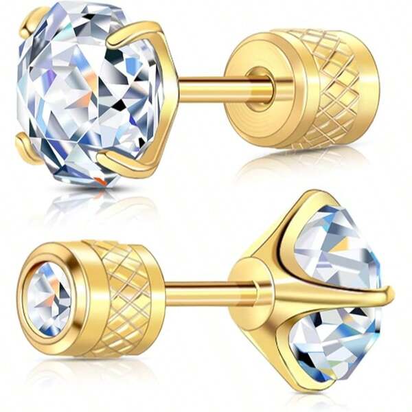 Hypoallergenic G23 Implant Grade Titanium Screw Back Earrings 20G Pure Titanium Post For Sensitive Ears 5A Cubic Zirconia Titanium Earring Studs For Women Men Double Side Earrings Piercing Sleeper Studs Jewelry