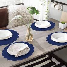 60 Pcs Sage Green Paper Placemats, 13.5 Inch Disposable Scalloped Placemat Round Table Place Mats Decorative Paper Birthday Wedding Bridal Shower Shower Banquet Tea Party - Màu xanh hải quân - Xem 6