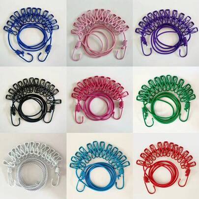 1개 조절 가능한 탄성 휴대용 여행 빨랫줄 - 12개 클립 실내 및 실외용 접이식 캠핑 빨랫줄, 가볍고 컴팩트하며 공간 절약형, 가정, 기숙사, 세탁실, 발코니, 파티오, 캠핑 여행, 봄 및 여름 의류 건조를 위한 다용도 건조 솔루션, 설치 및 다양한 길이 조절 용이, 인체공학적, 내구성 있는 클립, 아파트, 오두막, 여행, 기숙사, 작은 생활 공간, 빠른 공기 건조에 이상적