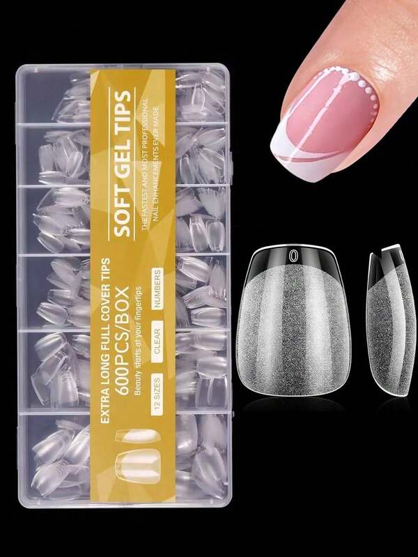 600Pcs Extra Short Coffin Nail Tips For Acrylic Nails - Clear False Nails, Half Cover Tapered Nail Extension, 12 Sizes, Matte Black For DIY Nail Art & Salon, DIY Nail Tips|Short Nail Tips|Matte Finish, False Nail Tip