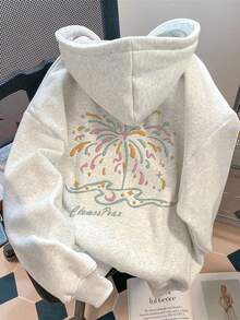 Girls' Firework Print Hooded Sweatshirt, Teenager Girls' Autumn Clothing, Tween Girl Girls' Hoodies, Girls' Hooded Jacket, Girls' Winter Wear, 8-12 Years - 淺灰色 - 查看 1