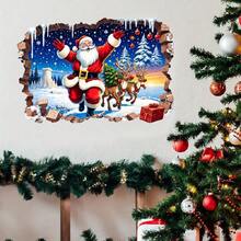 قطعة واحدة من ملصق الحائط الزخرفي لعيد الميلاد بصورة سانتا كلوز والرنة، ملصق بتأثير جدار مكسور، ملصق لاصق من البي في سي لديكور العطلات، منظر شتوي مذهل لمنظر الثلج، ديكور منزلي مناسب لغرفة المعيشة والنوم والمتجر