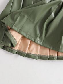 Girls' Fashionable Elegant Green PU Design Skirt, Suitable For Autumn/Winter - Olive Green - View 6