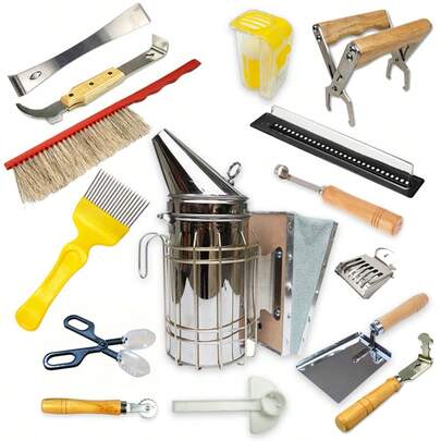 15-teiliges Imkerwerkzeug-Set für Anfänger - Inklusive Bienenstaubsauger, Bienenbürste, Imkerei-Werkzeug, Bienenfanggerät und Mehr Langlebiges Zubehör, Imkerschaber, Imkerreiniger, Rahmenreiniger, Wabenabschnitt