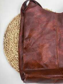 Dedoo Women's Bucket Shoulder Tote Bag Simple Stylish Large Capacity Tote Bag Soft Faux Leather Shoulder Bag Zipper Handbag - Brown - View 5