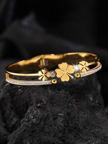 1 件时尚简约不锈钢花朵手链，适合女性日常佩戴或特殊场合/圣诞节和情人节礼物 - 金黃色 - 查看 5
