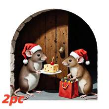 2 حزمة ملصقات جدارية بشكل فأر عائلي لعيد الميلاد ثلاثية الأبعاد، ملصقات منزلية ذاتية اللصق من البي في سي مناسبة لديكور غرفة المعيشة والنوم والمطبخ والمزرعة، هدايا عيد الميلاد المثالية