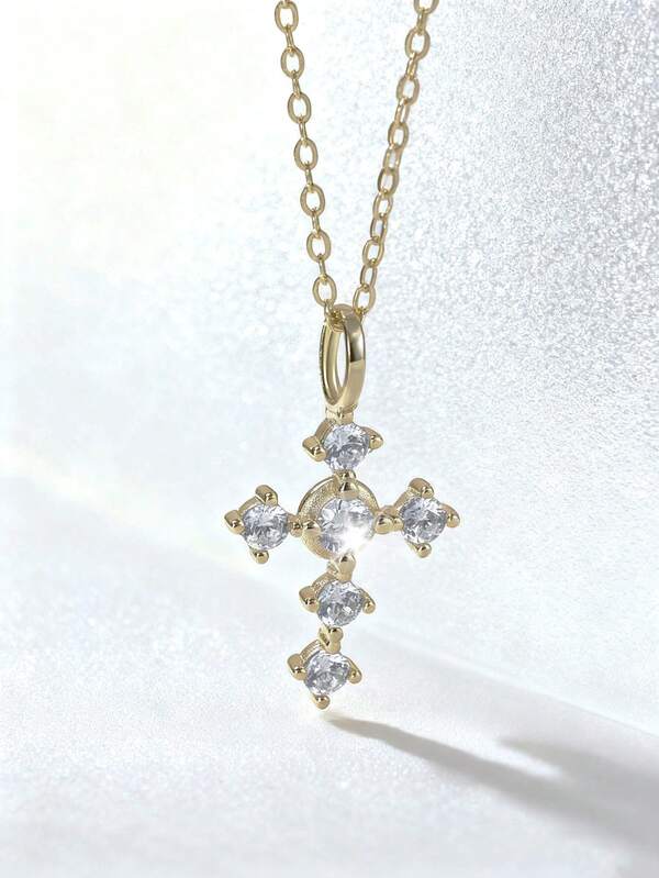 1pc S925 Silver Cross Necklace For Women,14K Gold Plated Cross Pendant Necklace Dainty And Small Cross Charm Necklace Simple Cute Choker Timeless Jewelry For Women, A Gorgeous Gift For Any Occasion Or Special Day