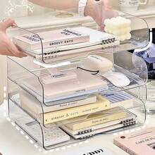 1pc Transparent Desktop File Organizer Rack, Acrylic A4 Paper Storage Box, Office Supplies Holder
