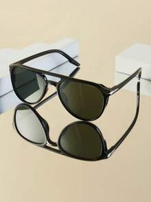 1pc Women's Fashion Glasses, New Double-Bridge Vintage Large Frame Personalized Versatile Face-Flattering Accessory Suitable For Daily, Outdoor, Cycling, Sun Protection, Stage Performance, Party