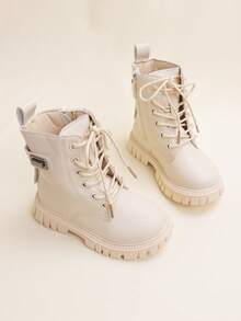 1 par de botas para niños con cremallera lateral de unicolor simple, cómodas y versátiles, adecuadas para juegos al aire libre, para todas las estaciones