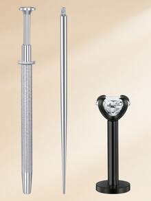 3pcs Funky Stainless Steel Cubic Zirconia Lip Studs For Women For Daily Decoration, 16G Lip Piercing Jewelry Lip Rings Studs With Puncture Tool Internal Thread Lip Studs Nose Stusd Helix Conch Tragus Earrings Studs, Set 2mm 3mm 4mm CZ