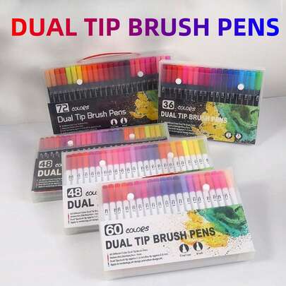 120 PCS Dual Markers Brush Pen Fine Double Tip Point Art Marker For Adult Coloring Hand Lettering Writing Planner Journal Note Calligraphy Drawing Art Craft School Supplied